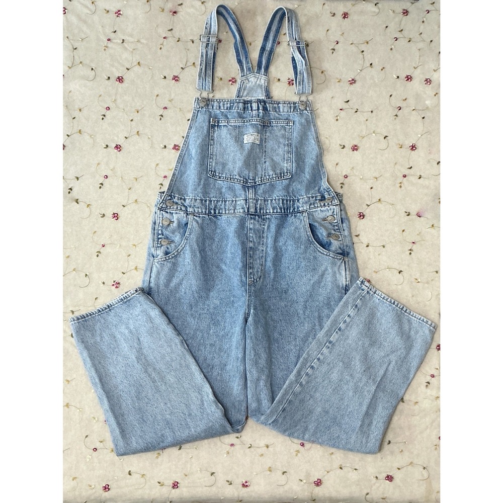 Levi's Overalls Dungarees Light Wash Blue Straight Leg Denim Women's Size Large - Picture 2 of 11
